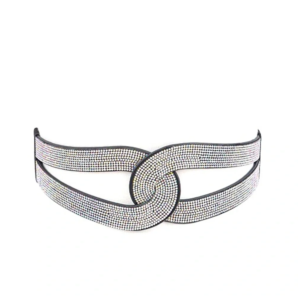 Black Rhinestone Infinity Elastic Corset Waist Statement Belt